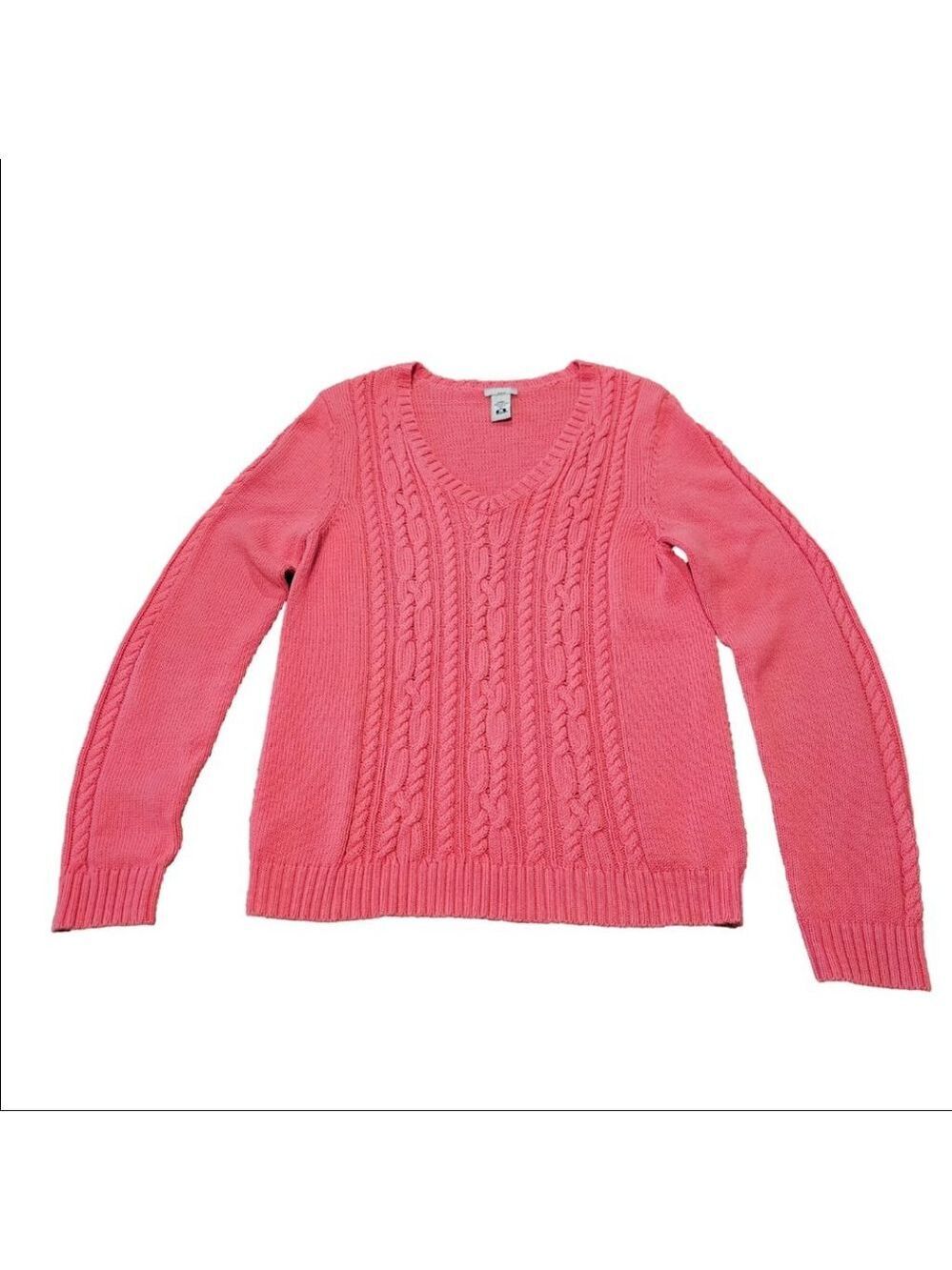 Women's Izod Pink Cable Knit V-Neck Sweater M